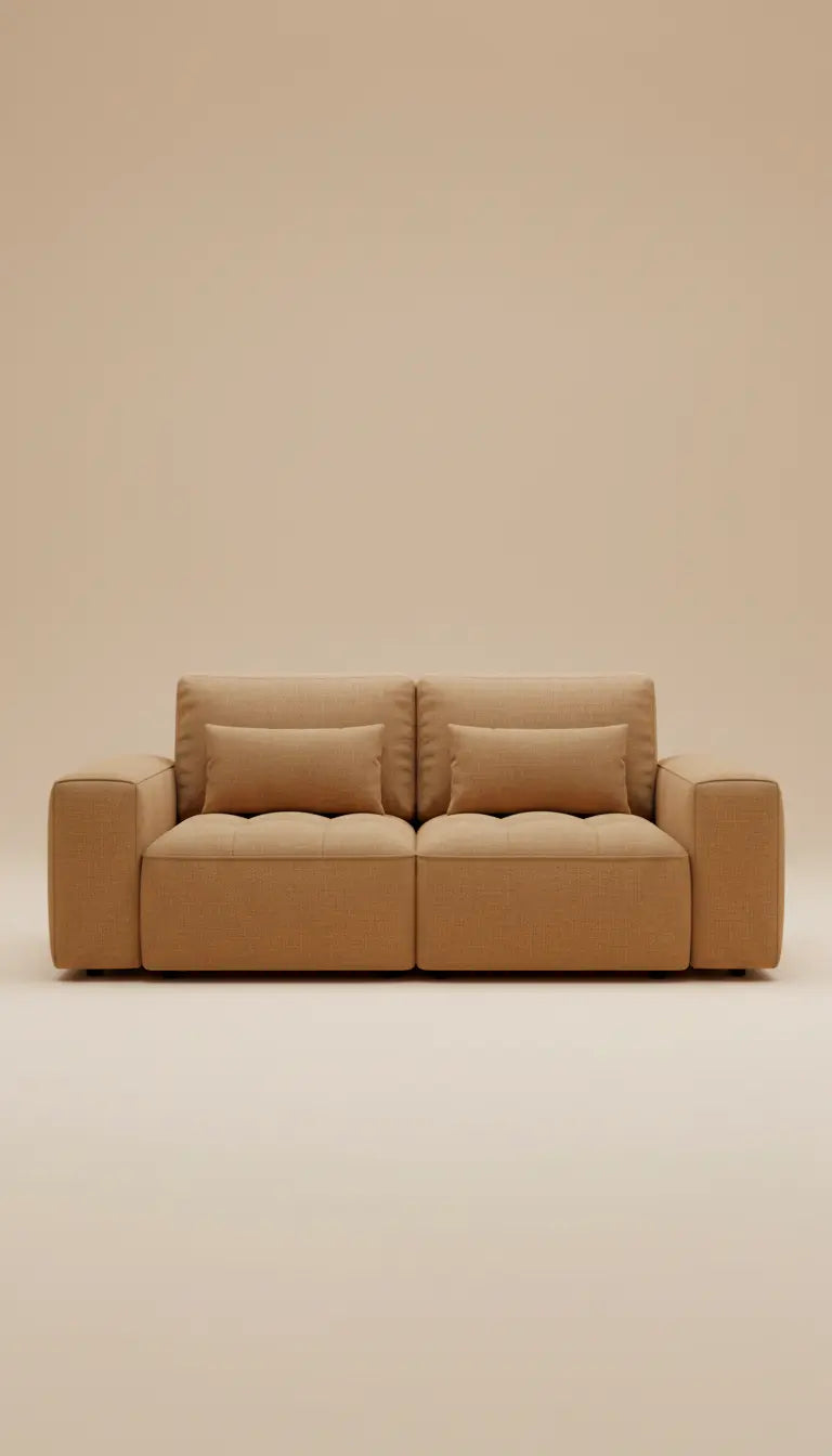 Handcrafted Modern 2-Seater Sofa – Solid Kikar Wood & MoltyFoam