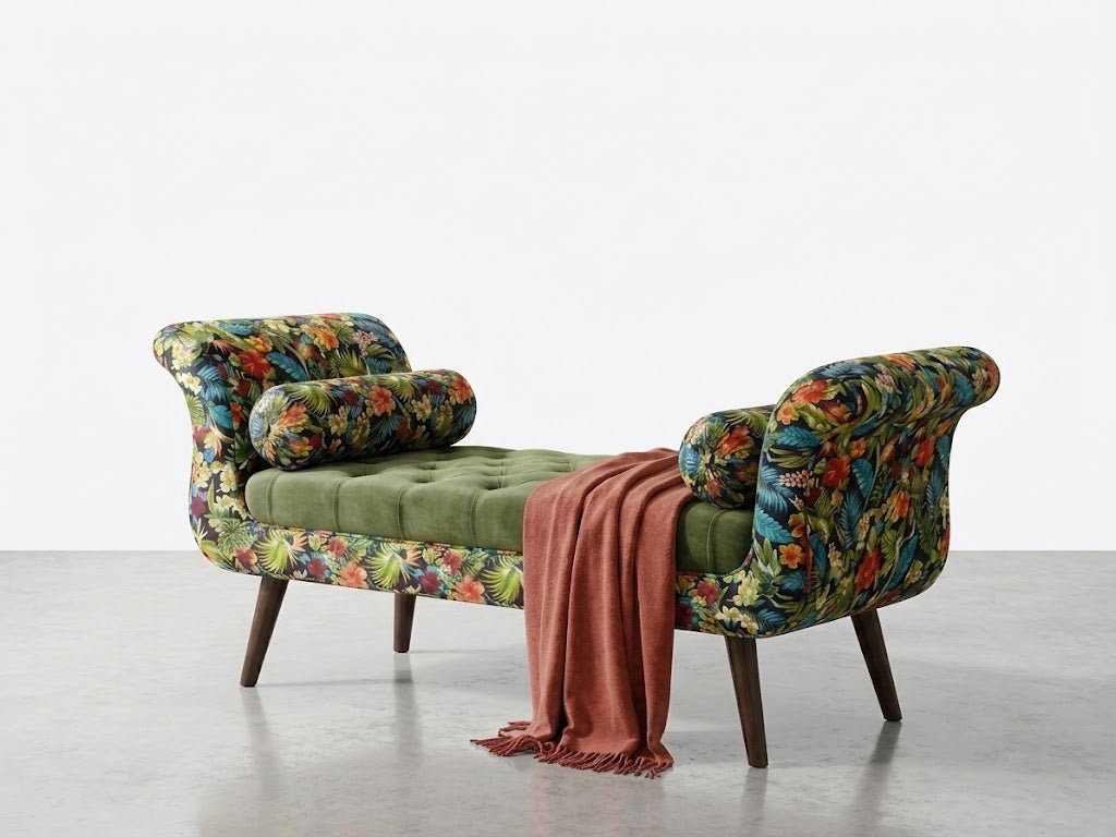 Luxury Tufted Floral Chaise Bench