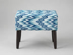Blue & White Geometric Upholstered Ottoman Stool Pair – Solid Kikar Wood & MoltyFoam