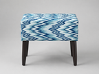 Blue & White Geometric Upholstered Ottoman Stool Pair – Solid Kikar Wood & MoltyFoam