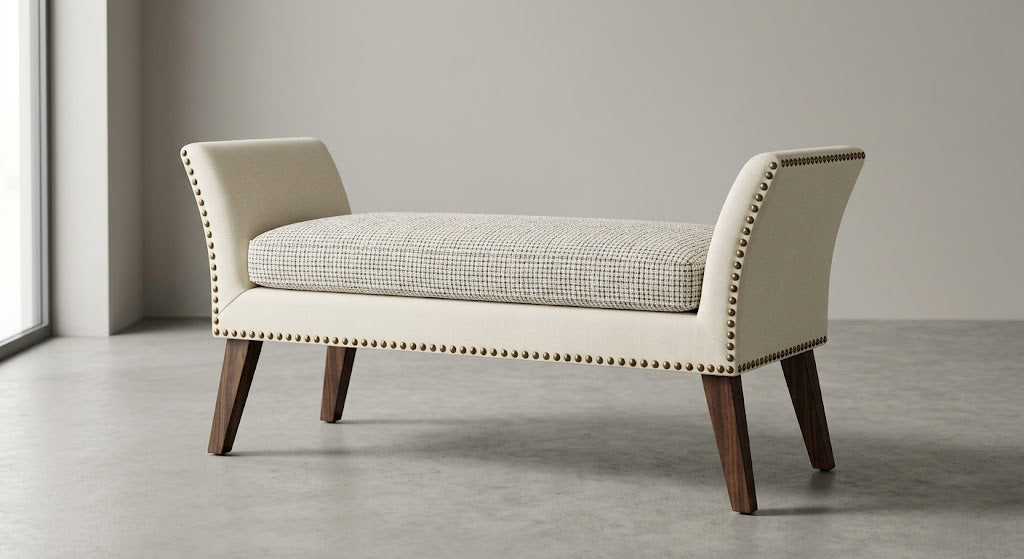 Handcrafted Nailhead Trim Upholstered Bench – Solid Kikar Wood & MoltyFoam