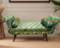 Luxury Tufted Floral Chaise Bench
