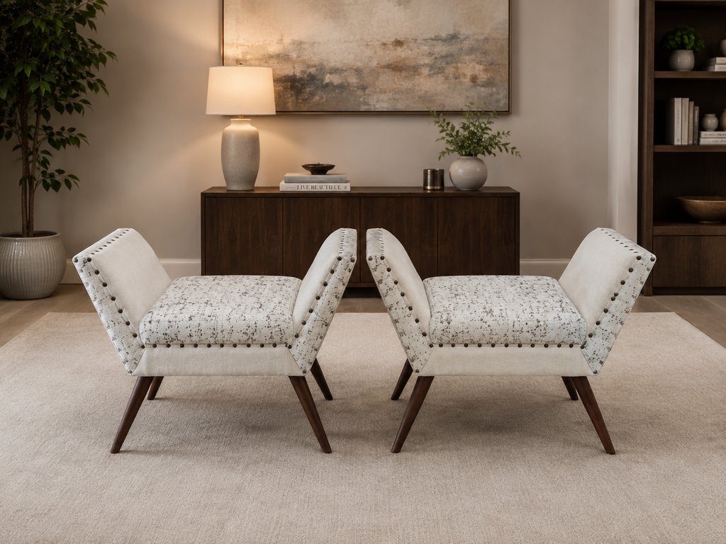 Ivory Tufted Lounge Accent Chair – Nailhead Trim