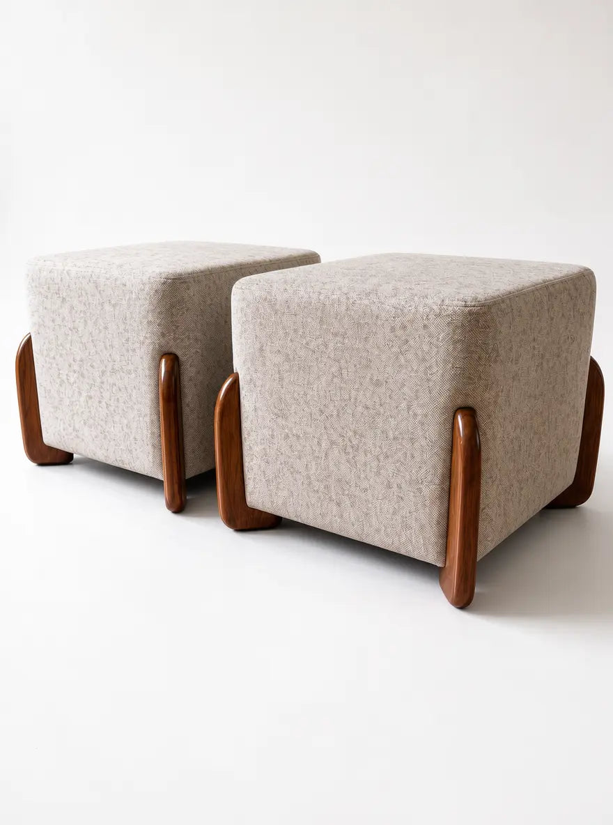 Luxury Upholstered Accent Ottomans – Set of 2 | Solid Kikar Wood & MoltyFoam