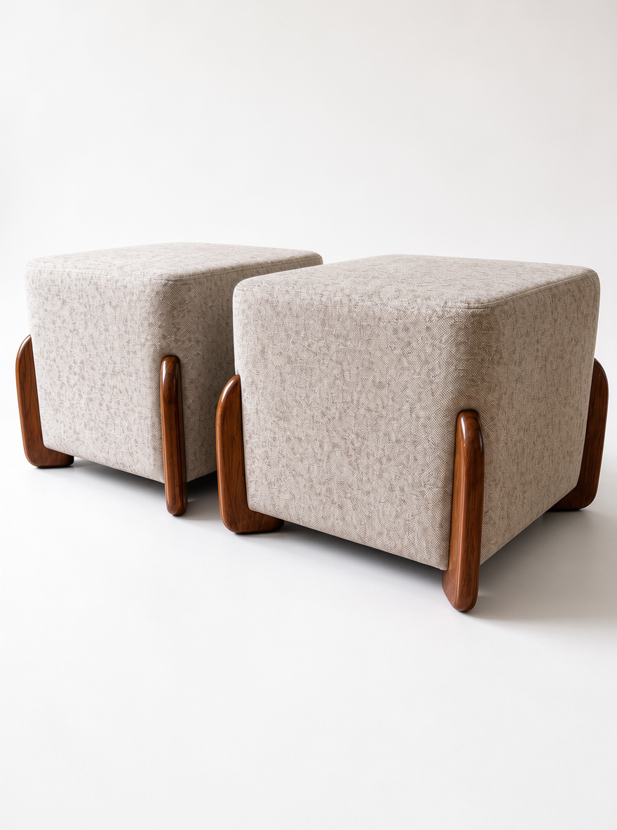Luxury Upholstered Accent Ottomans – Set of 2 | Solid Kikar Wood & MoltyFoam