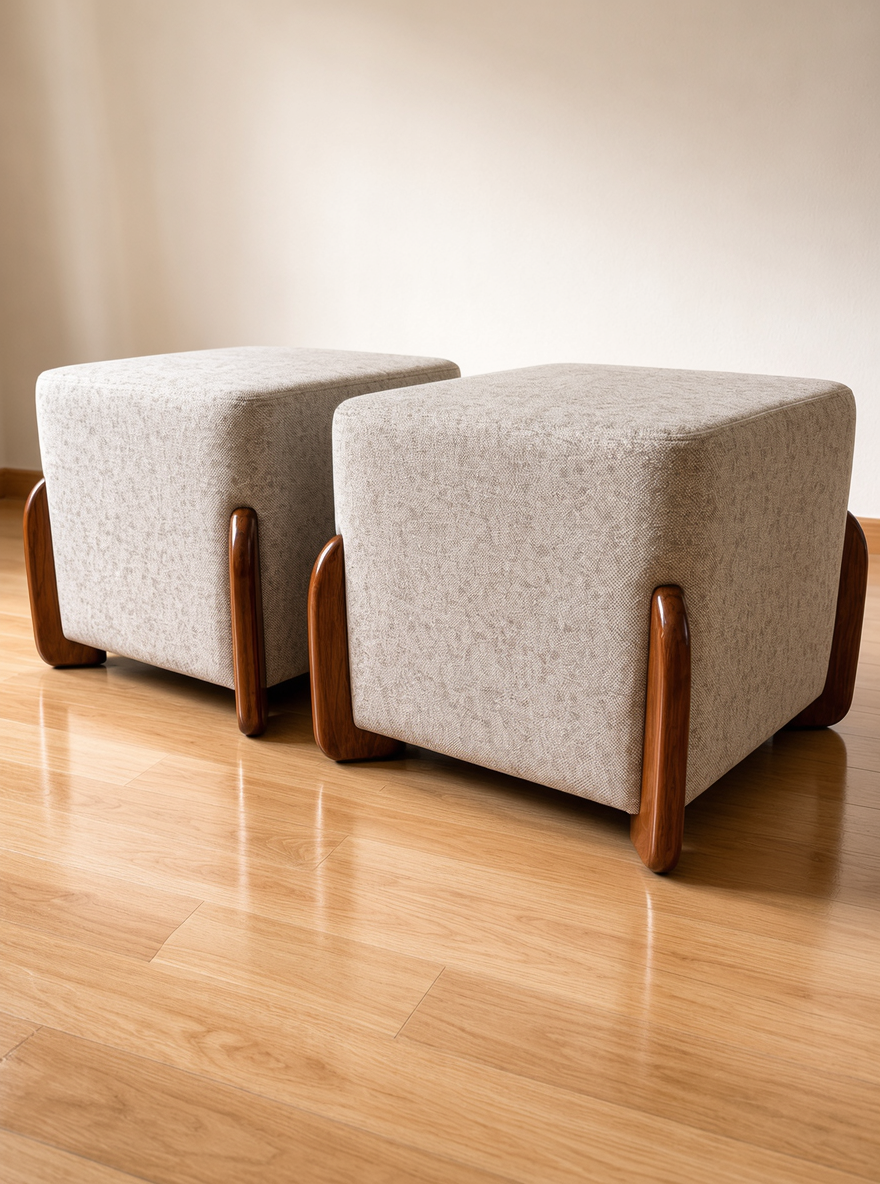 Luxury Upholstered Accent Ottomans – Set of 2 | Solid Kikar Wood & MoltyFoam