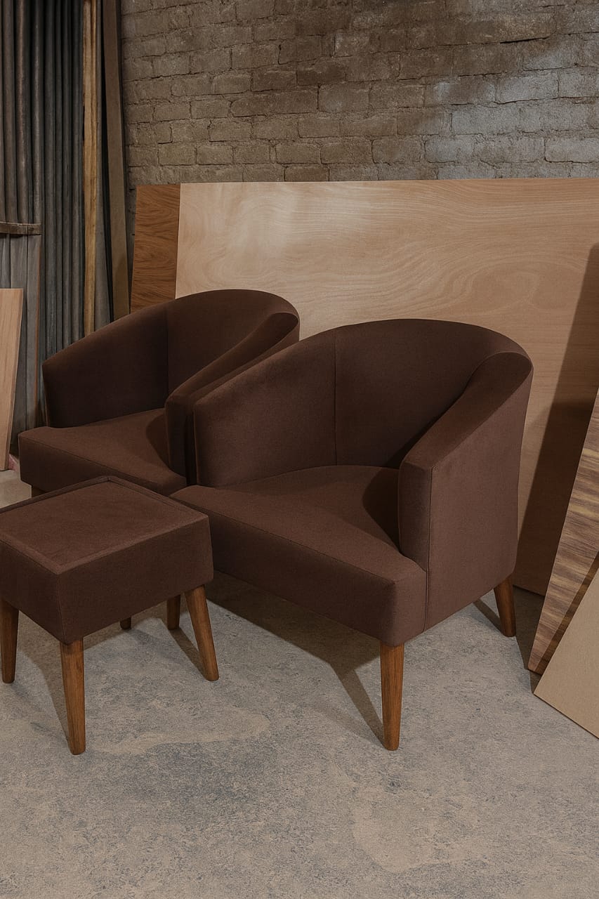 Modern brown coffee chair with solid Kikar hardwood frame and MoltyFoam® cushioning by Abdul Hameed Furniture Pakistan