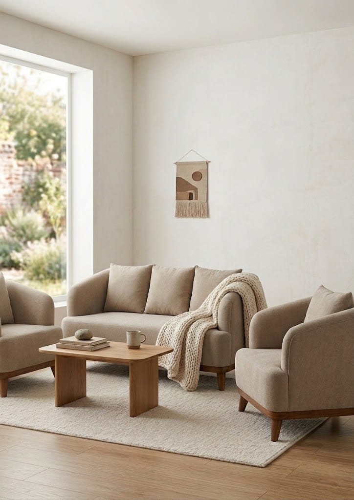 Modern Bouclé Upholstered 5-Seater Sofa – Solid Kikar Wood & Molty Foam