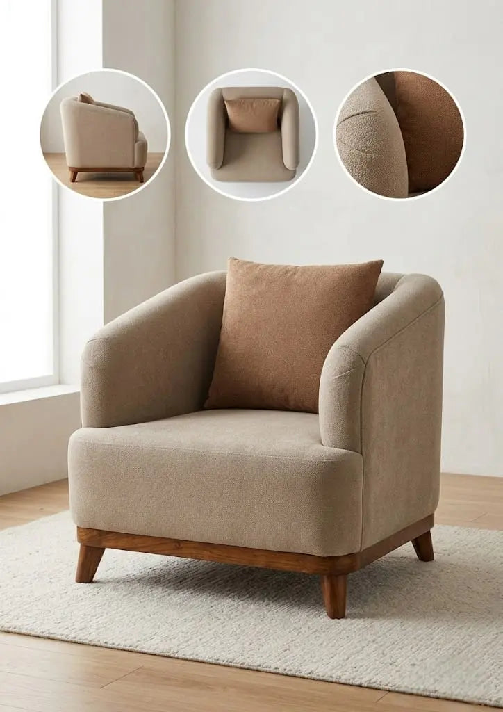 Modern Bouclé Upholstered 5-Seater Sofa – Solid Kikar Wood & Molty Foam