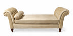 Luxury handcrafted beige Chesterfield chaise lounge with rolled arms and velvet upholstery by Abdul Hameed Furniture