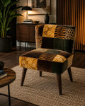 Patchwork Velvet Accent Chair – Leopard & Tiger Print on Solid Kikar Wood