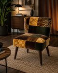 Patchwork Velvet Accent Chair – Leopard & Tiger Print on Solid Kikar Wood