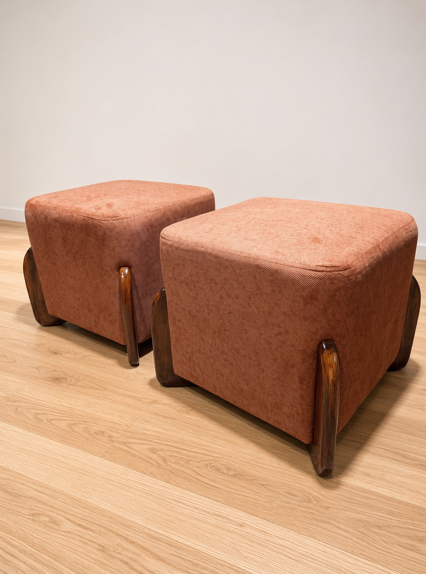 Luxury Upholstered Accent Ottomans – Set of 2 | Solid Kikar Wood & MoltyFoam
