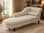 Handcrafted Cream Tufted Chaise Lounge | Solid Kikar Wood & Molty Foam