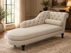 Handcrafted Cream Tufted Chaise Lounge | Solid Kikar Wood & Molty Foam