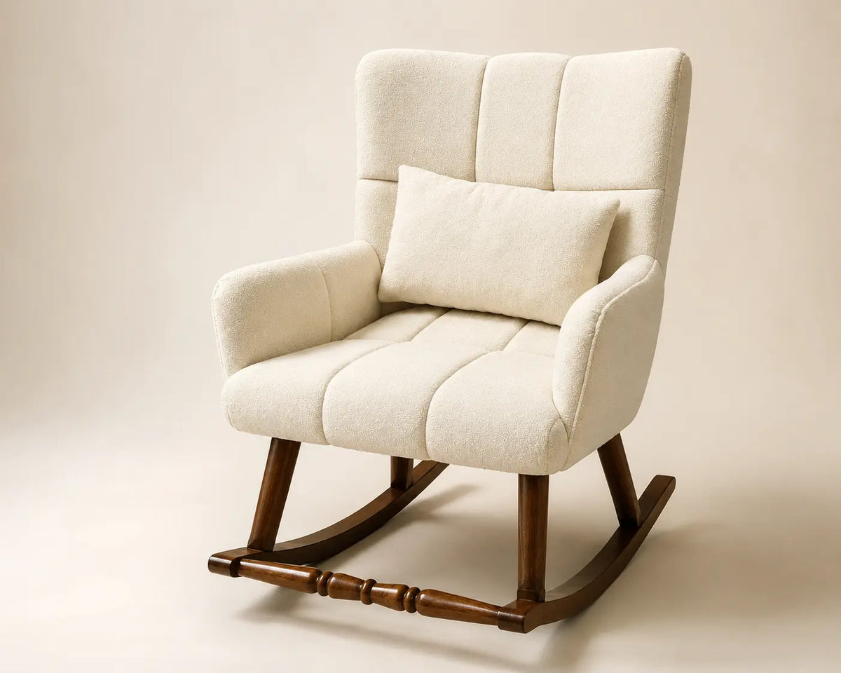 Handcrafted Upholstered Rocking Chair – Solid Kikar Wood &amp; Comfortable Foam