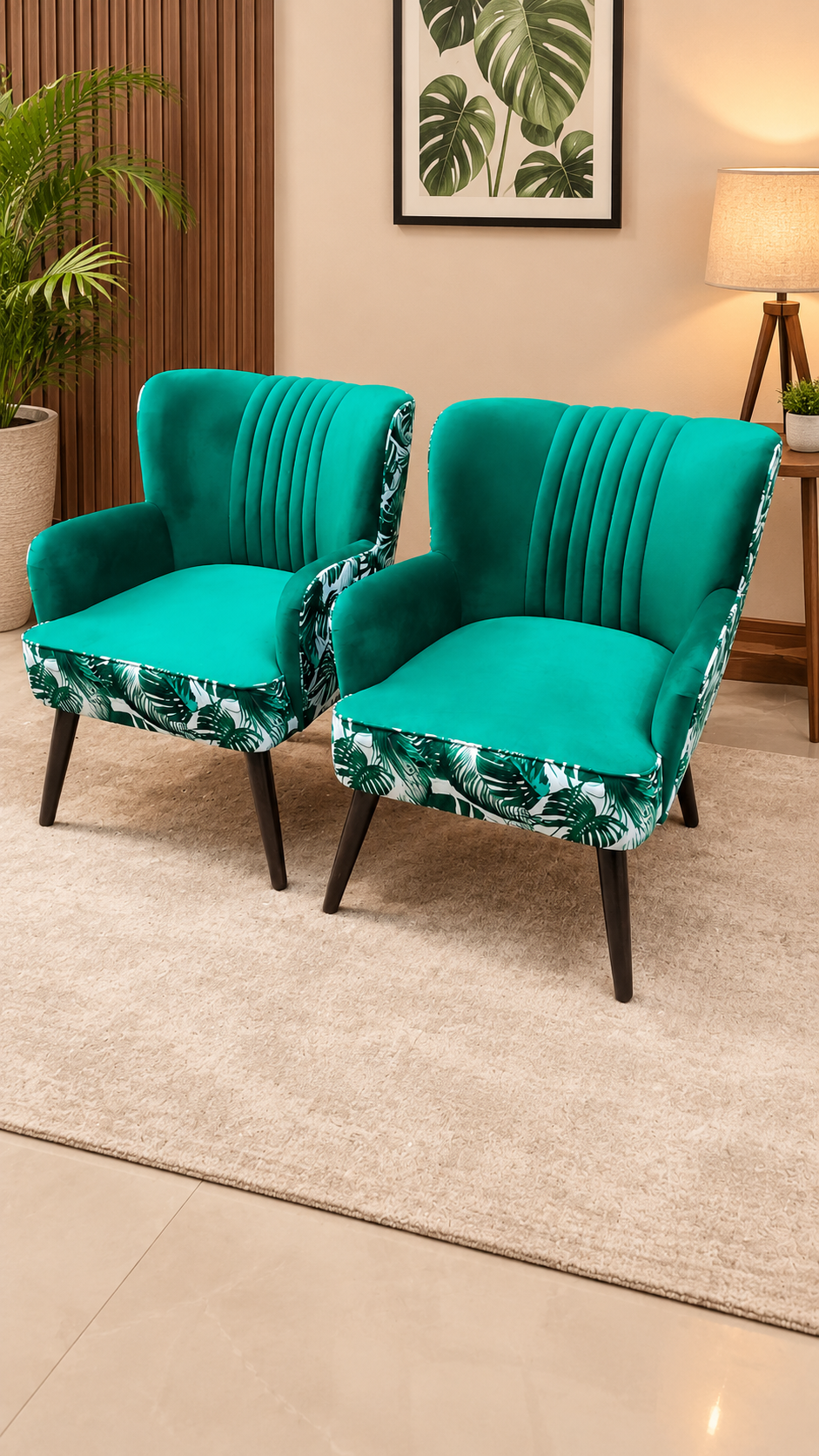 Luxury Green Upholstered Accent Chairs – Pair