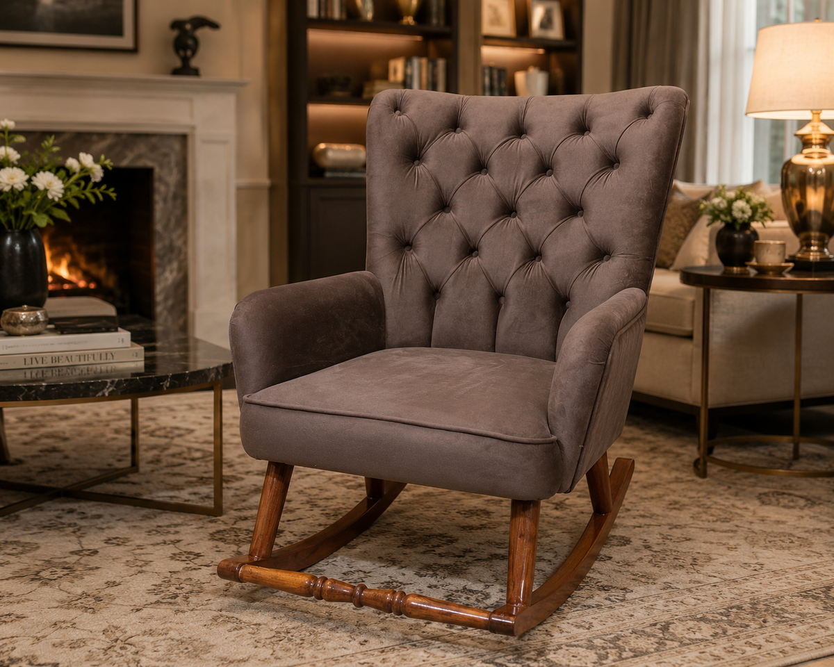 Luxury Tufted Upholstered Rocking Chair with Solid Wood Rocking Base