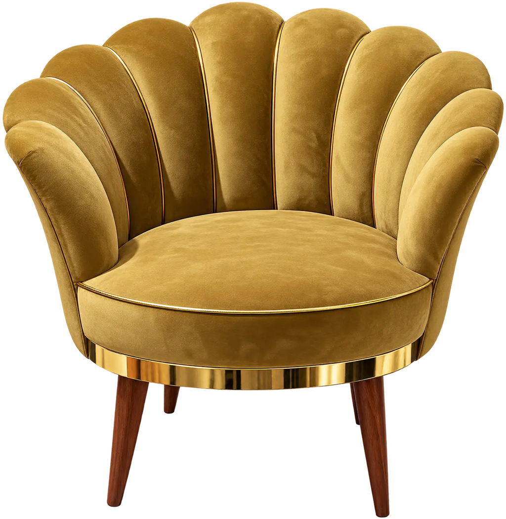 Handcrafted Luxury Scalloped Velvet Accent Chair Made with Solid Kikar (Acacia) Wood