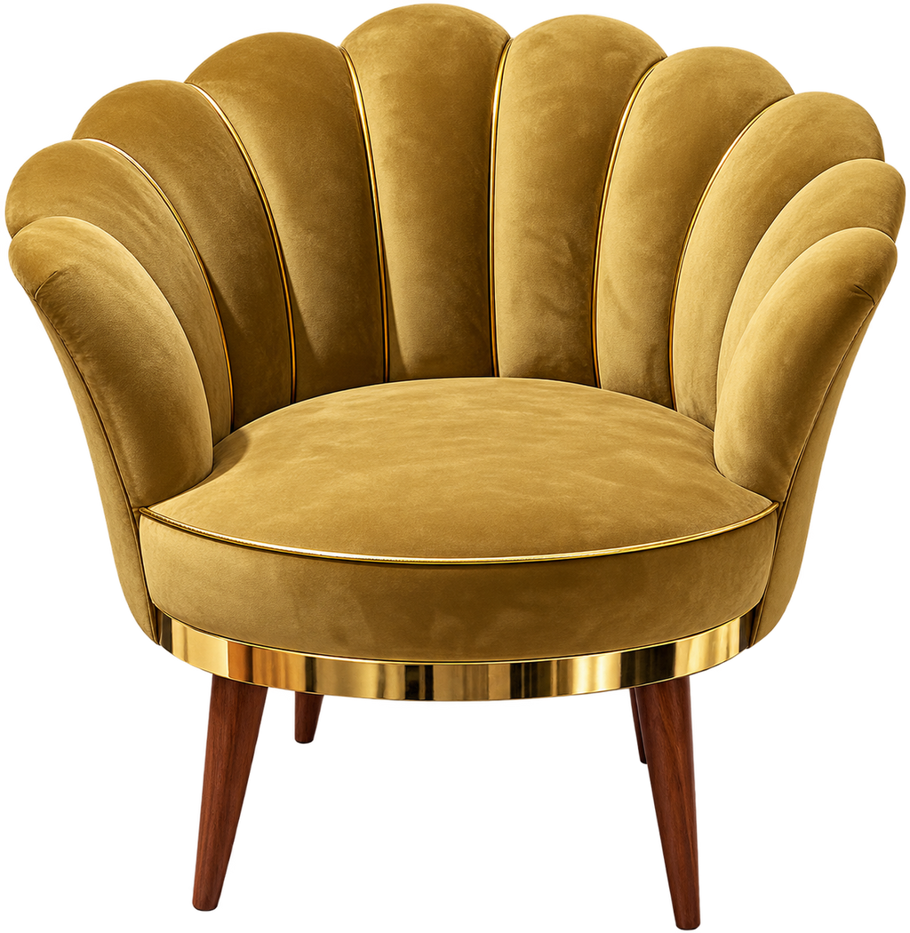 Handcrafted Luxury Scalloped Velvet Accent Chair Made with Solid Kikar (Acacia) Wood