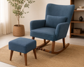 Modern Blue Upholstered Rocking Chair with Matching Footstool
