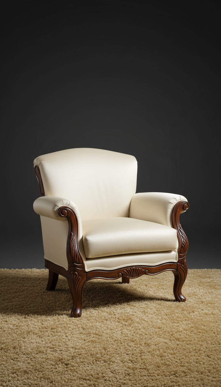 Luxury Ivory Accent Chair – Solid Kikar Wood | Handcrafted by Abdul Hameed Furniture