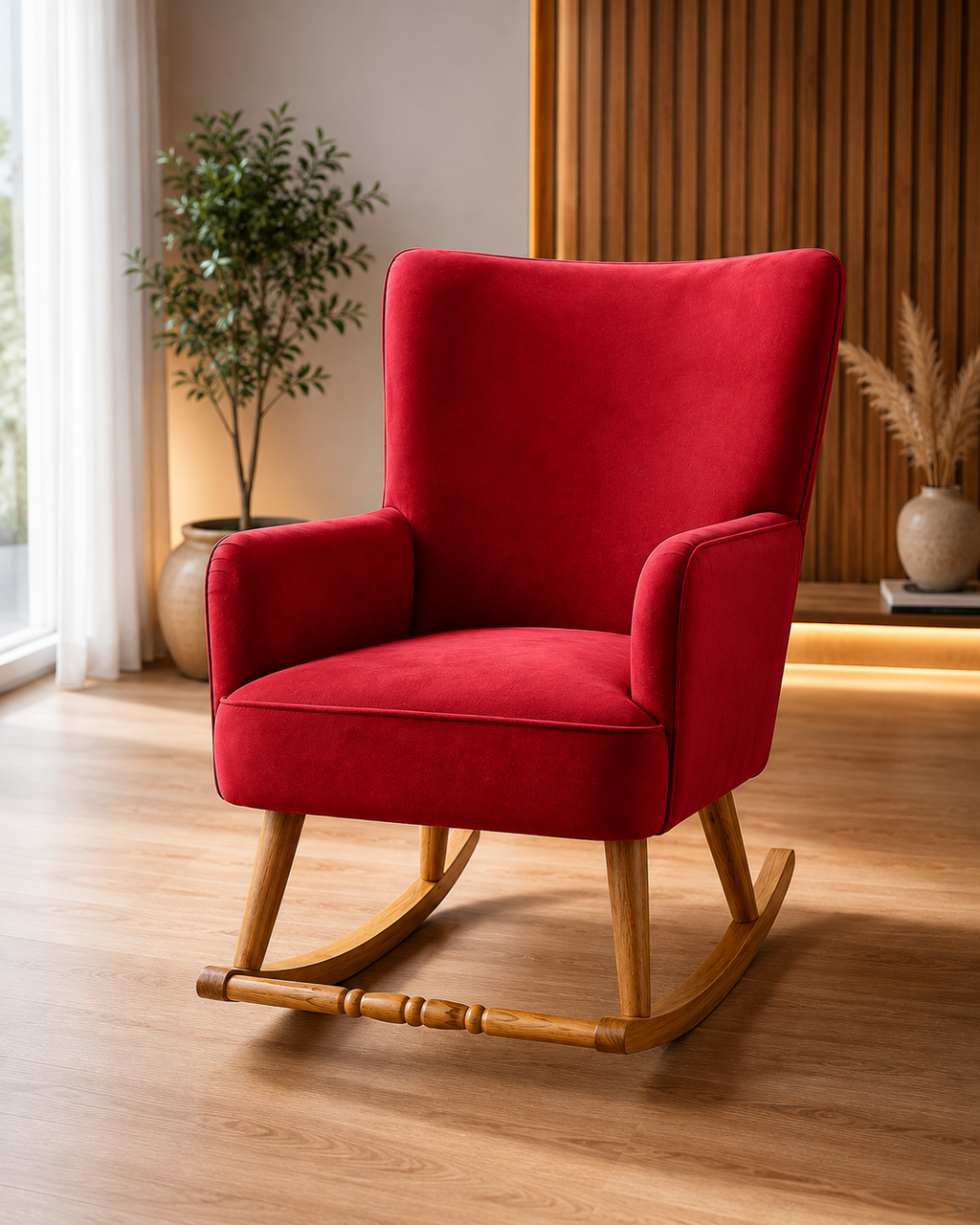 Handcrafted Kikar Wood Rocking Chair – MoltyFoam &amp; Custom Upholstery