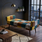 Modern Patchwork Upholstered Bench with Solid Kikar Wood & Molty Foam