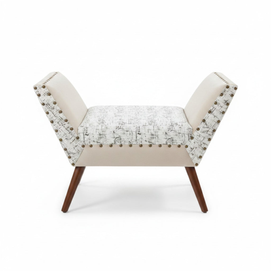 Ivory Tufted Lounge Accent Chair – Nailhead Trim