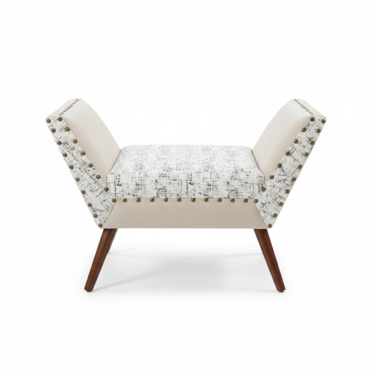 Ivory Tufted Lounge Accent Chair – Nailhead Trim